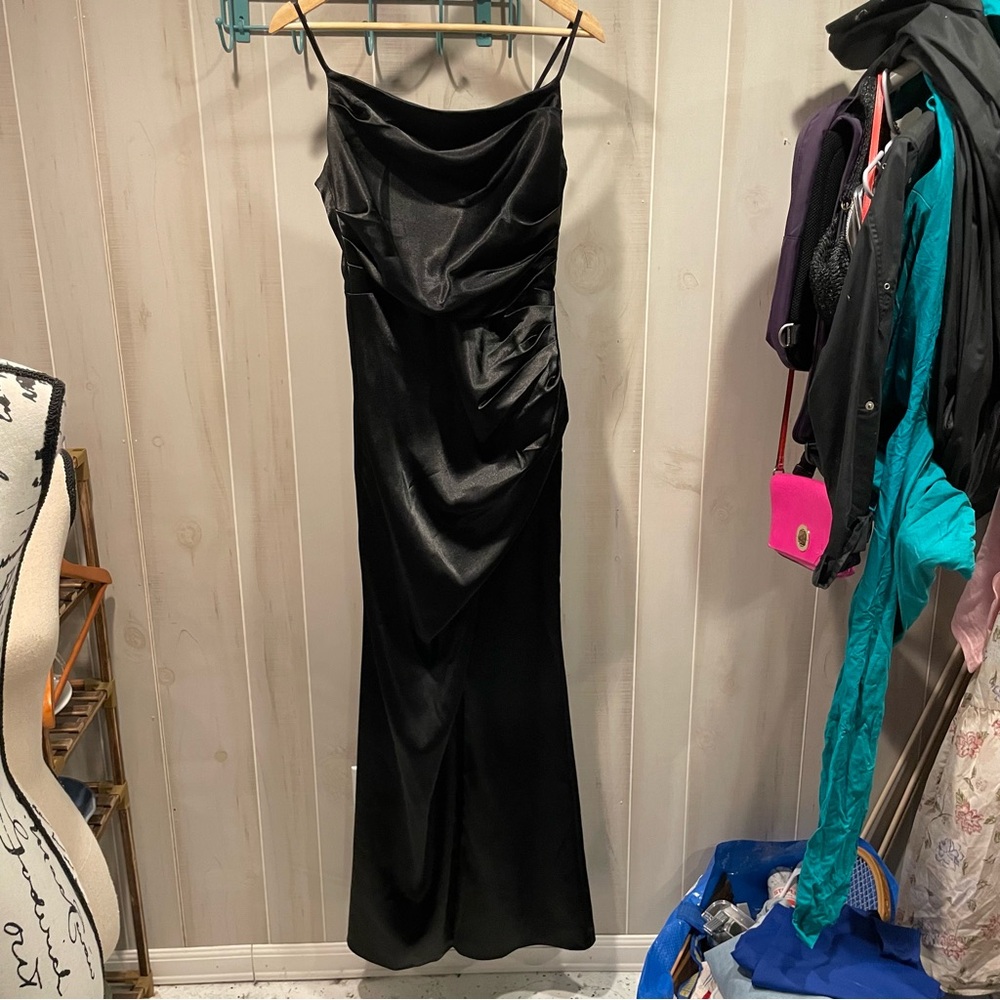 Sexy slinky black satin maxi ruched dress Birdie Grey Lydia whimsigoth mermaid - Picture 7 of 12